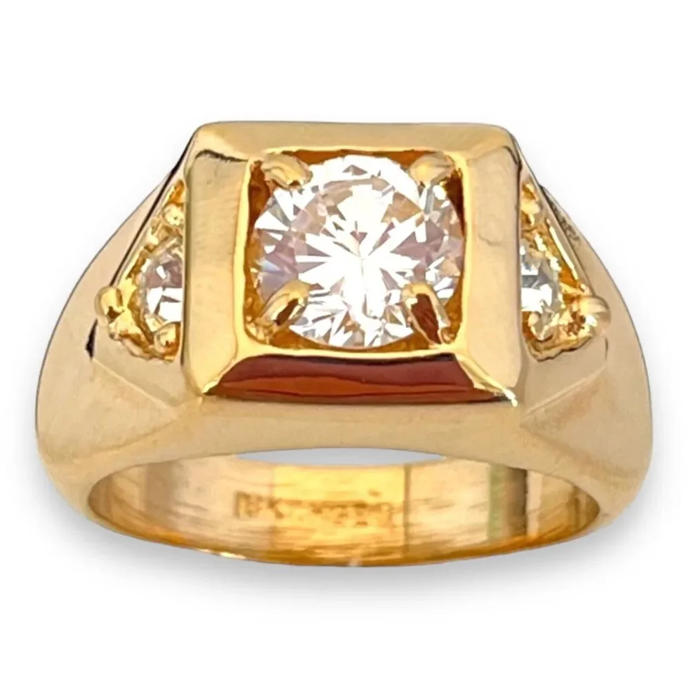 Vintage 1970s Ring Size 13 CZ Square Prong Set Gold Plated Band - 14O
